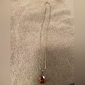 925 Sterling Silver 18” Necklace with Amber/Topaz Pendant